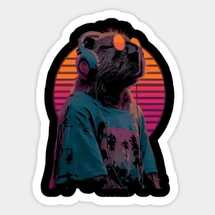 Capybara DJ - Retro Chill Wave Sticker